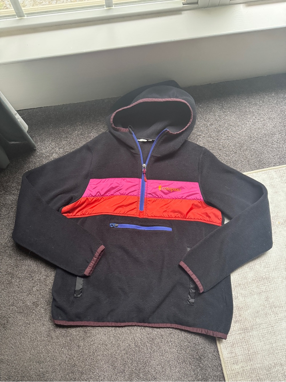 Cotopaxi Women’s S Fleece 1/4 Zip Colorblock Hooded Pullover Hoodie Black